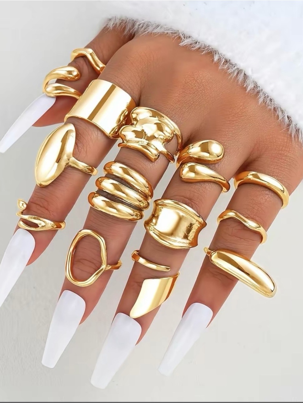 Gold Stacked Statement Ring Set for Women - Fashion Layered Look